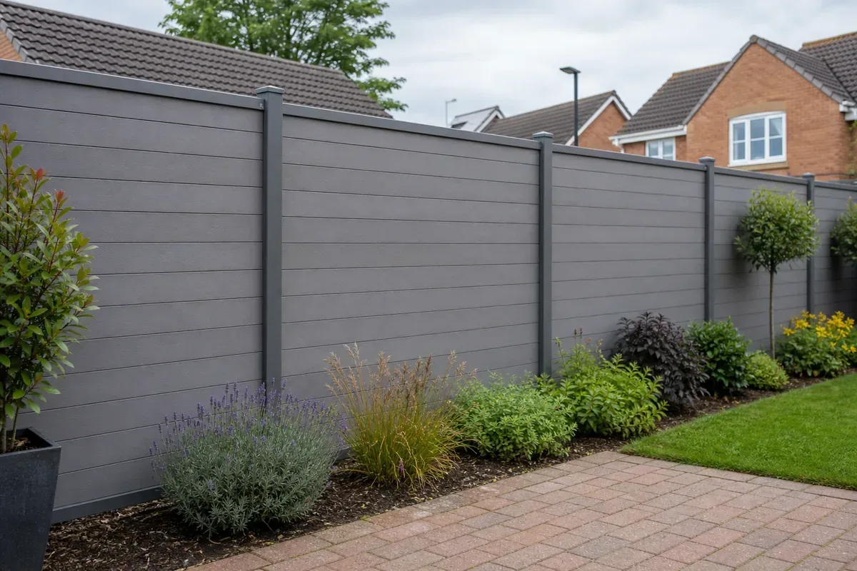 Grey composite fencing installation