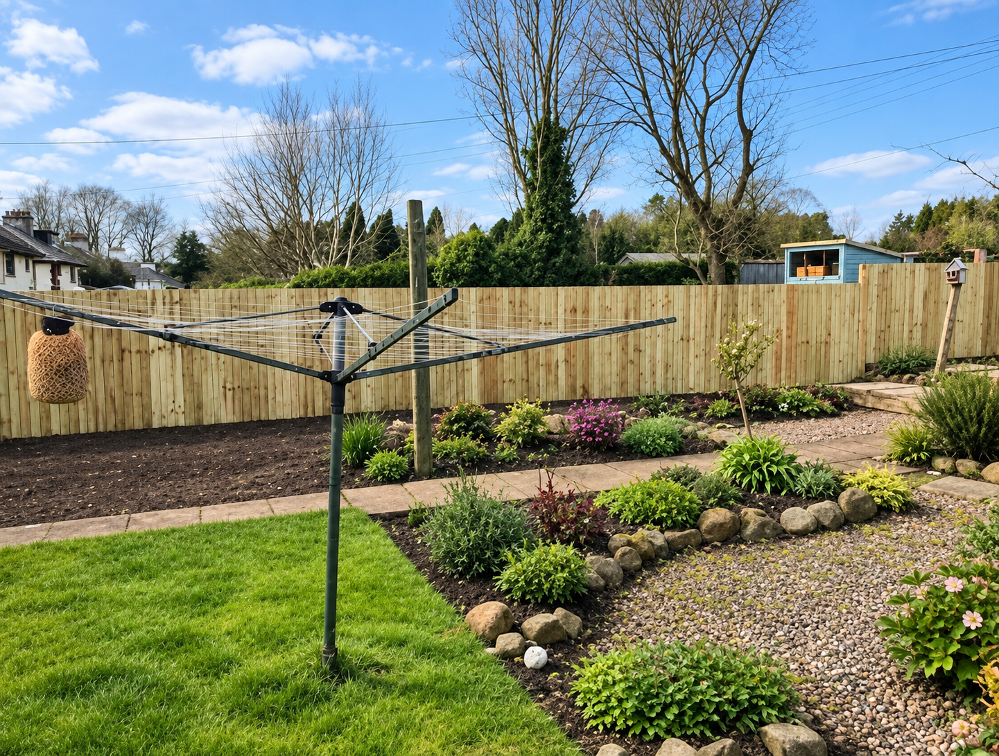 Enhanced visual concept showing a feather-edge boundary and a more planted garden finish