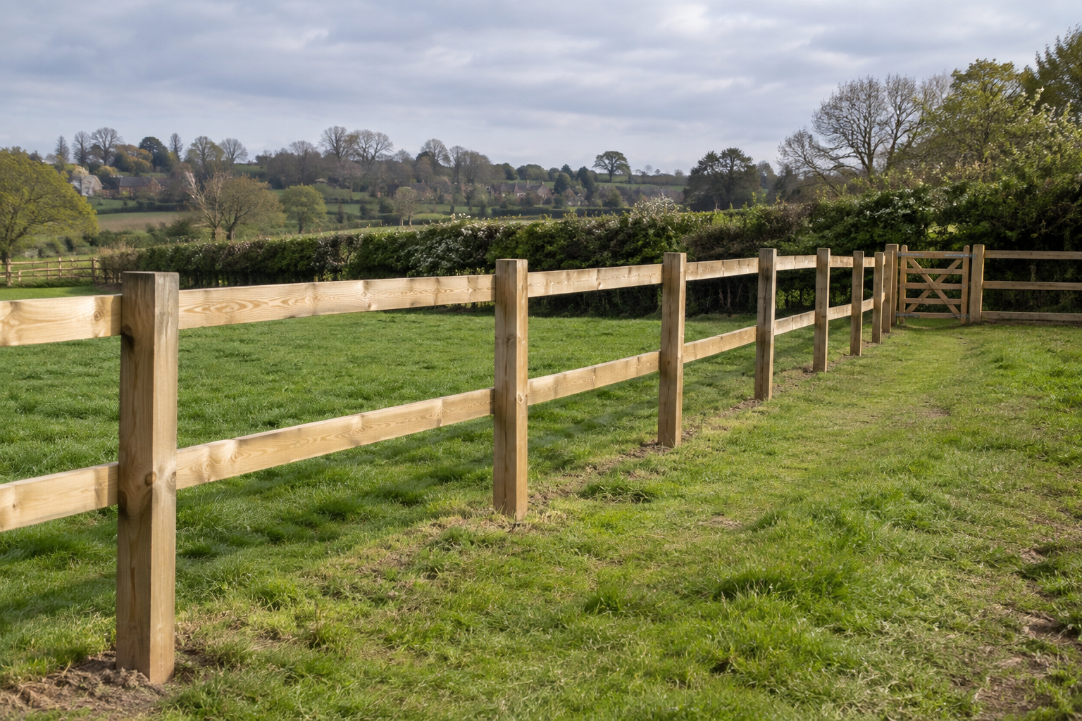 Representative photograph of timber post and rail fencing beside a rural paddock